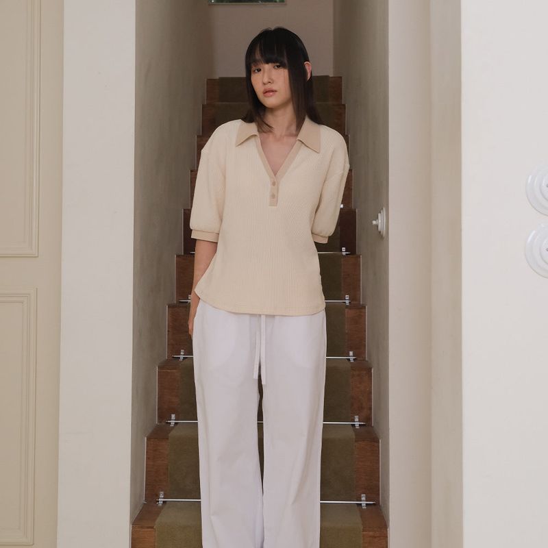 Cream Half Open Collar Tee