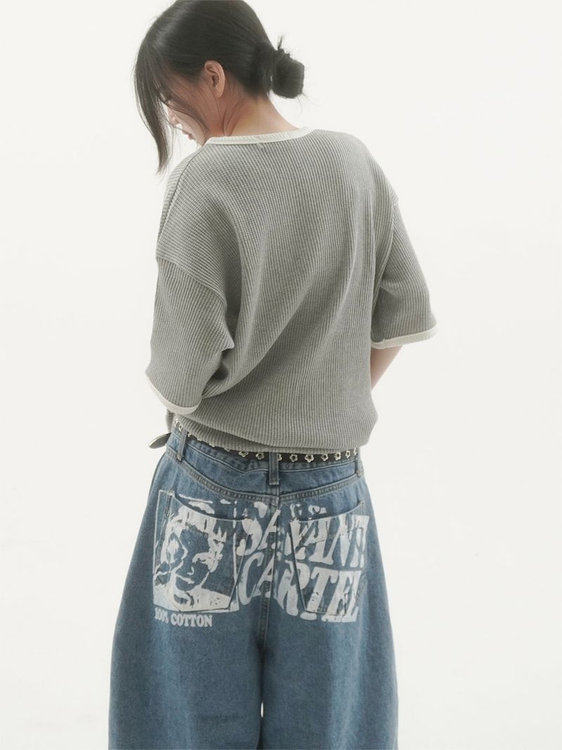 Cattle painting denim pants -2C