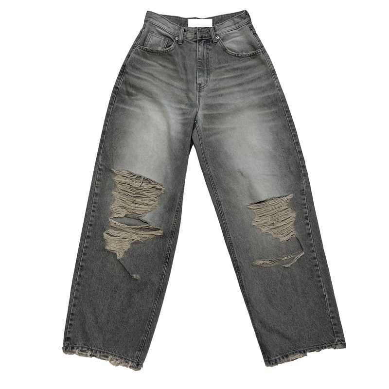 Grey damage wide pants
