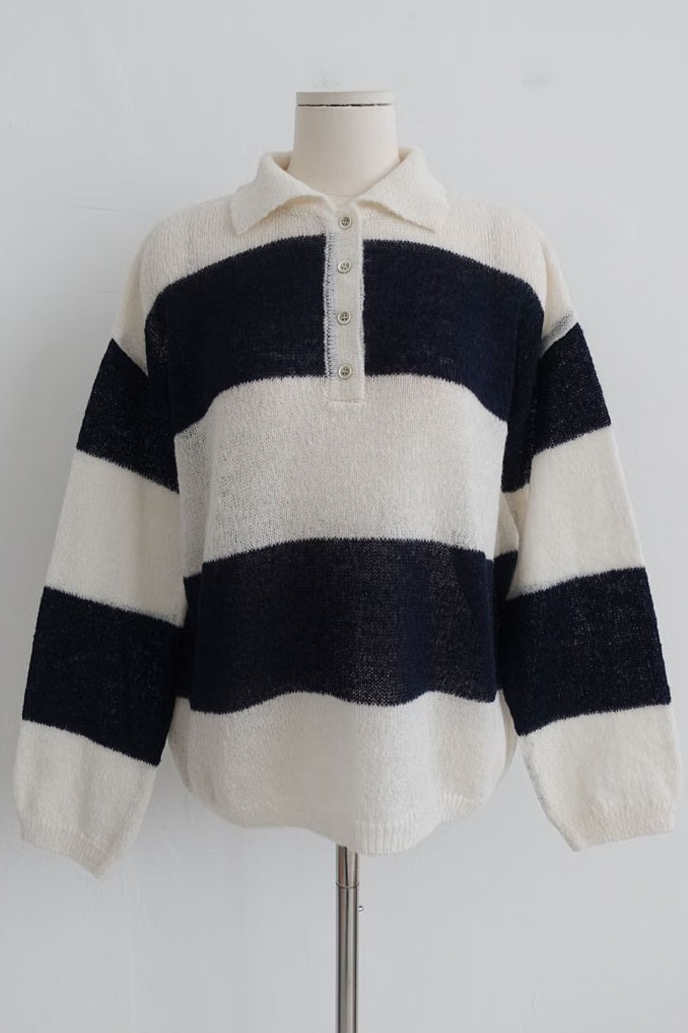 RUGBY STRIPED POLO SWEATER (5COLORS!)