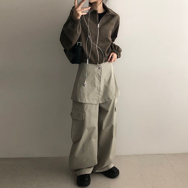 LANE Two-Way Suede Collar Jacket