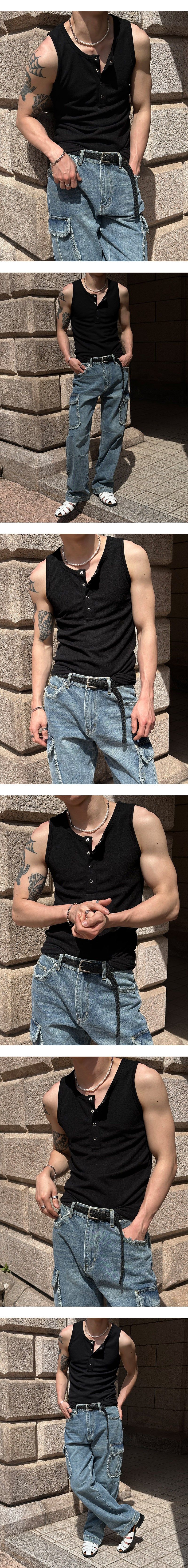 [BASIC ITEM] Henry neck botton sleeveless(3color)