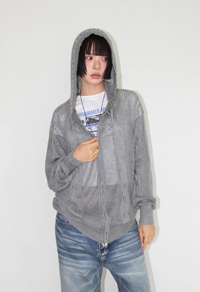 AAKE(アケ)の「TWISTED KNIT HOOD ZIP-UP(Tops)」