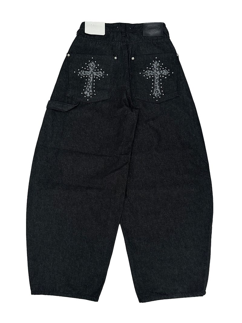leopard cross stud balloon denim