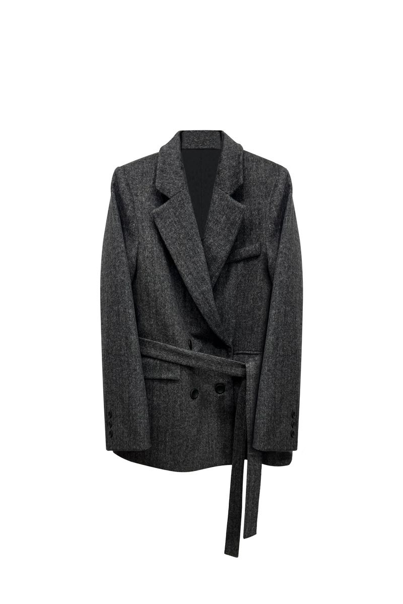 CLASSY HERRINGBONE WOOL JACKET / CHARCOAL
