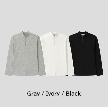 Jireon Half Zip-Up Ribbed Long Sleeve T-Shirt
