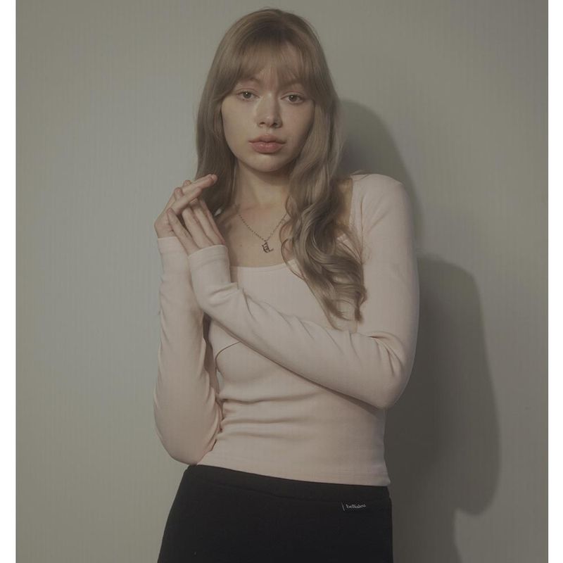 WAVE NECK LOGO TEE-PINK