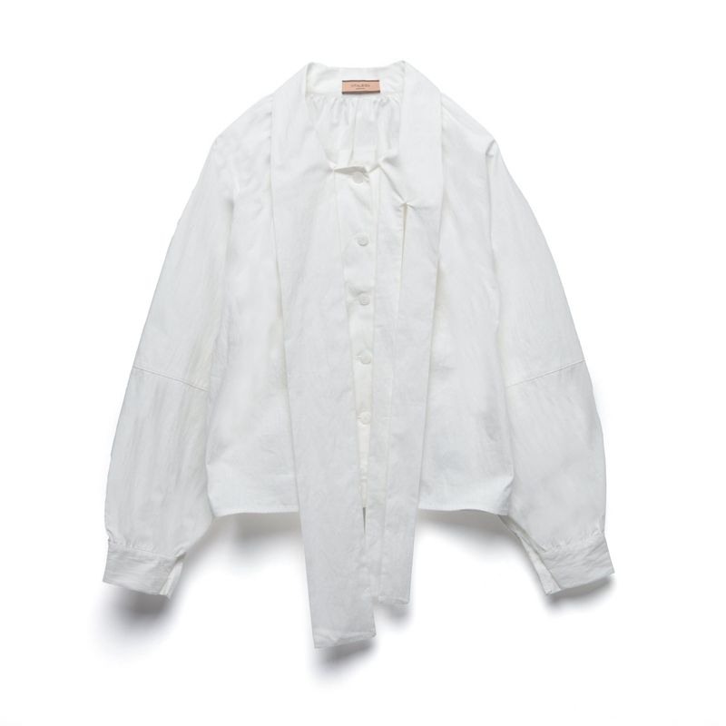 [LINE] Neck Shirring Tie Blouse
