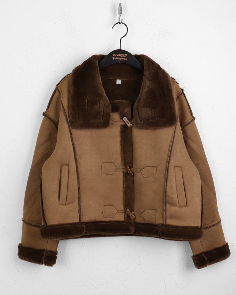 Recton Suede Fur High-neck Shearling Jacket