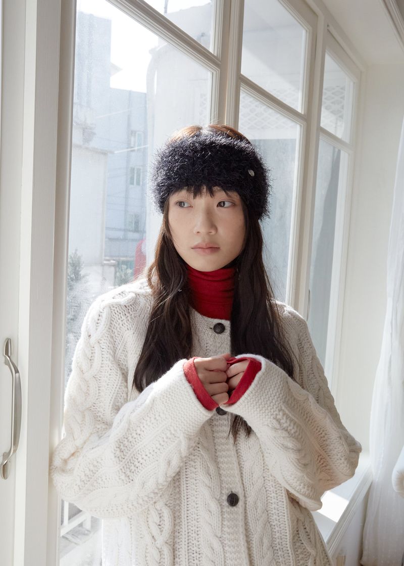 Hairy Knit Hairband - Black