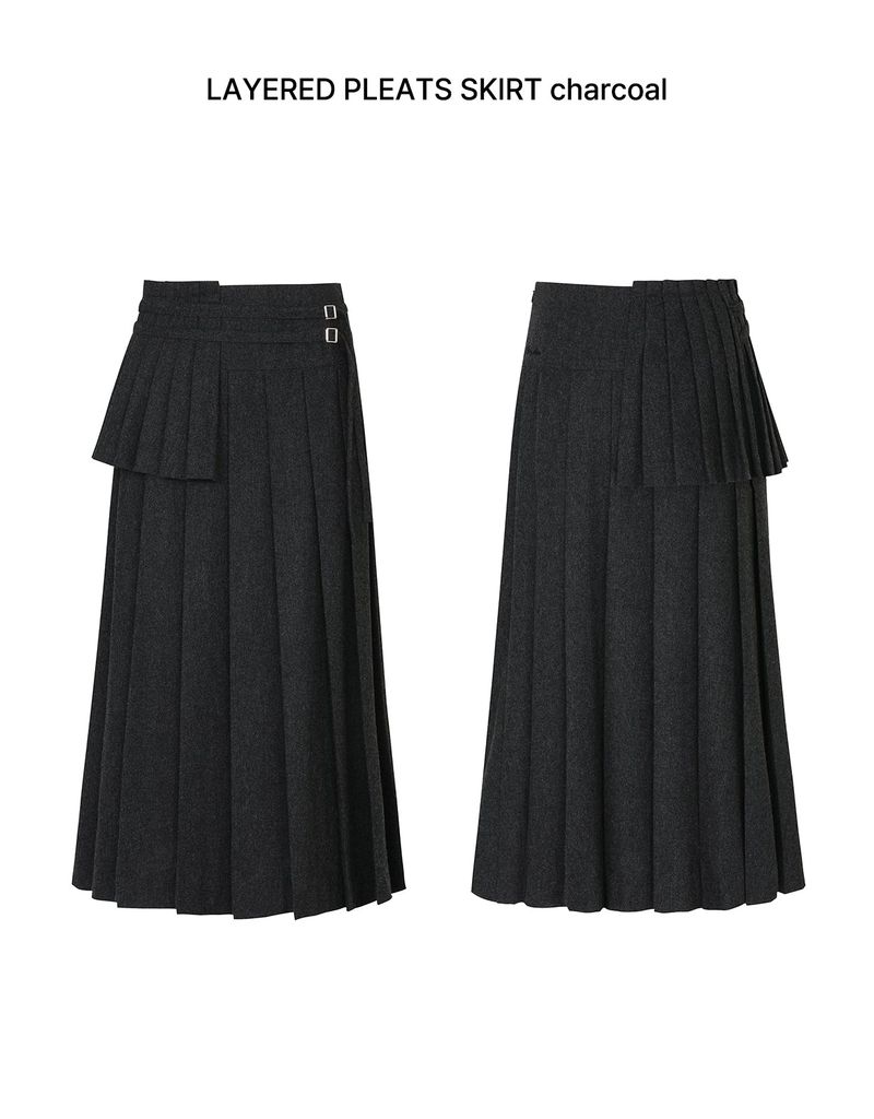 LAYERED PLEATS SKIRT charcoal