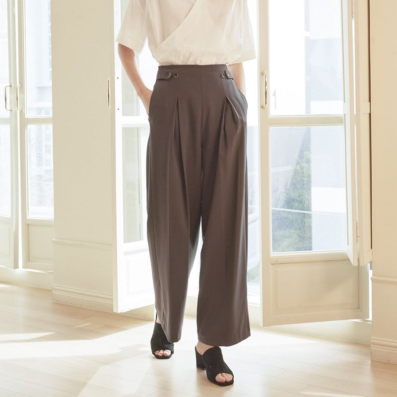 [LINE] Button Inverted Wide Slacks (3 colors)