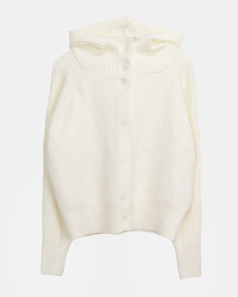 Sihan High-neck Angora hooded knit cardigan