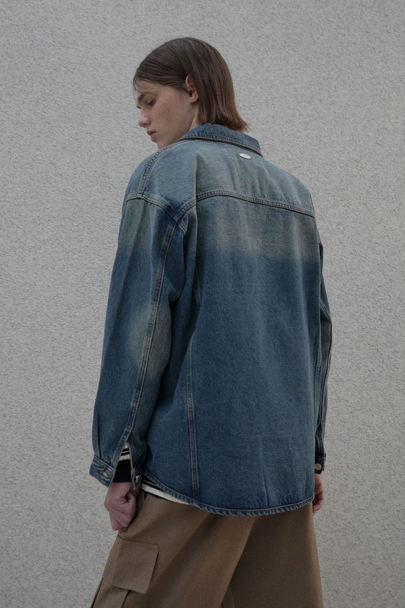 Sandwashed denim shirt jacket