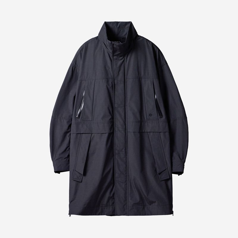 Poly Cotton RIB Double Placket Long-Jacket - GREY