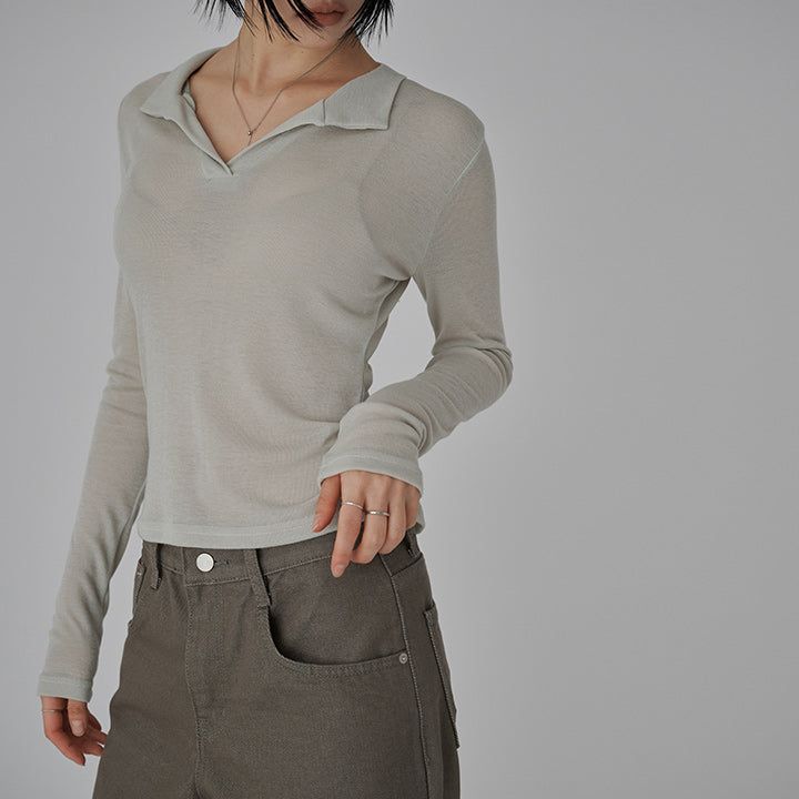 [Rotobi] Solid Collar Long-Sleeve T-Shirt - 4 Colors
