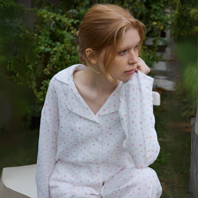 2025ss cotton double-layer yarn flower pajamas set