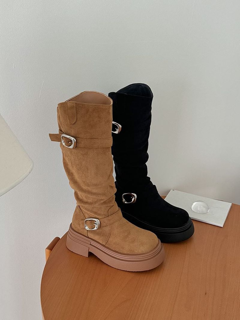 line suede buckle slouch long bootS