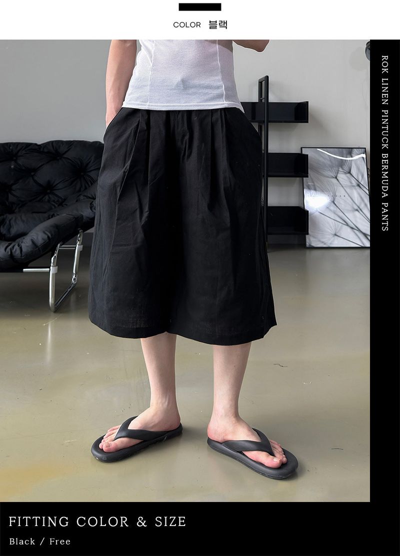 Rok Linen Pintuck Bermuda Pants