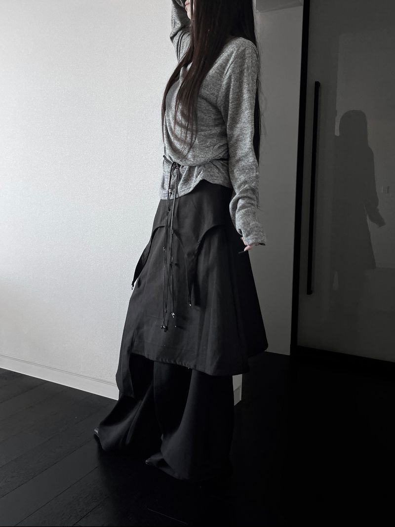 dust D-ring asym midi skirt (2color)