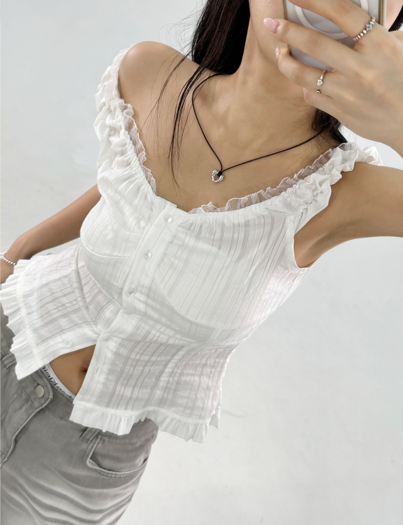 FRILL LACE BLOUSE SLEEVELESS 🤍🖤