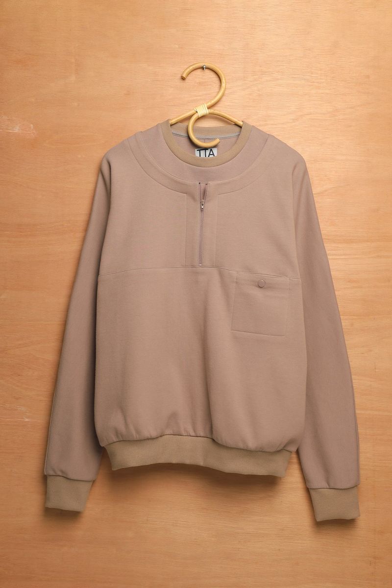 HALF ZIP LAYERD SWEATSHIRTS-BRONZE