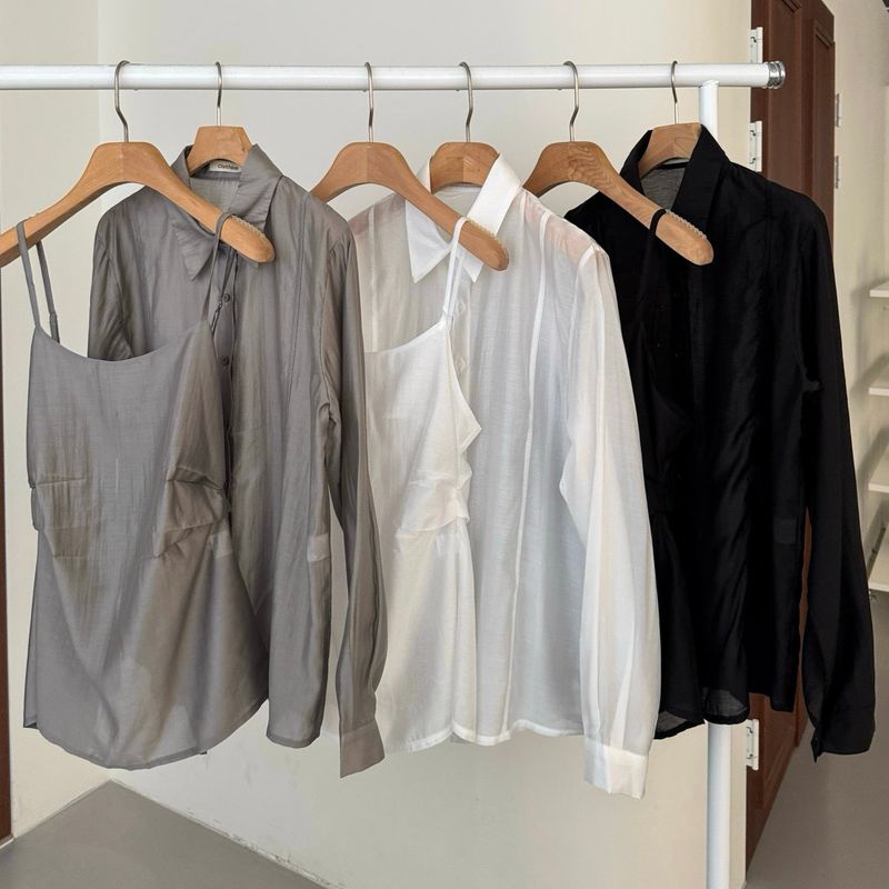 Sheer Line Blouse Set - 3colors
