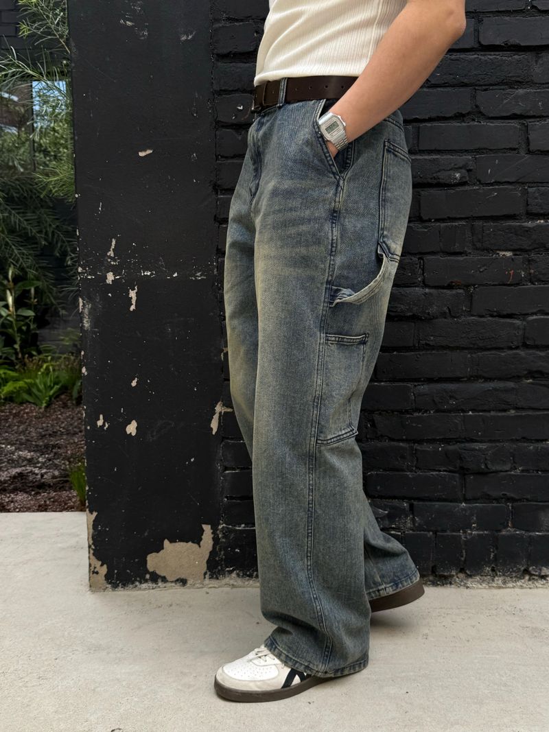 Dying patch carpenter denim