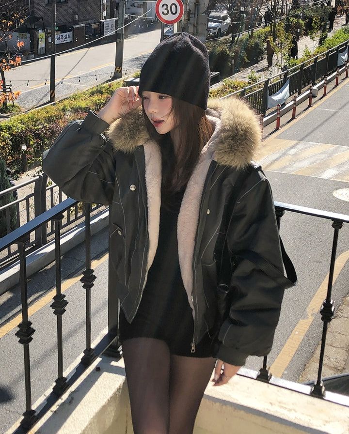 Trisher Raccoon Fur Cut-Out Padded Jumper