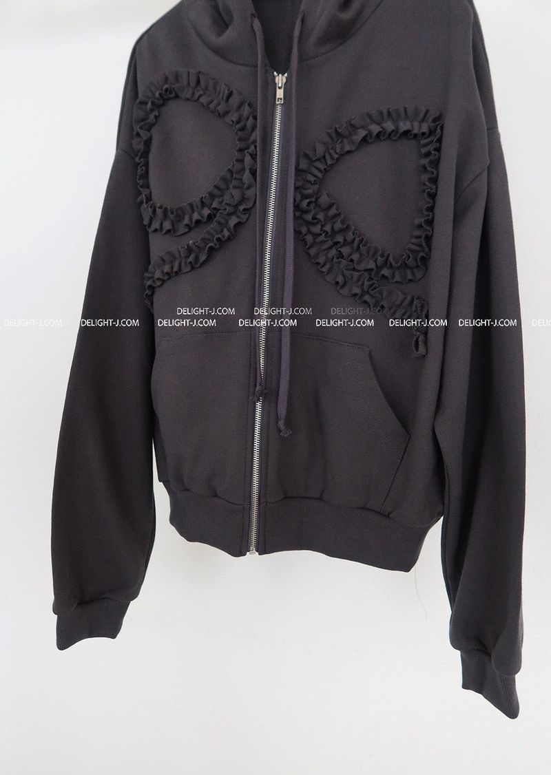 ribbon frill hooded zip-up jacket