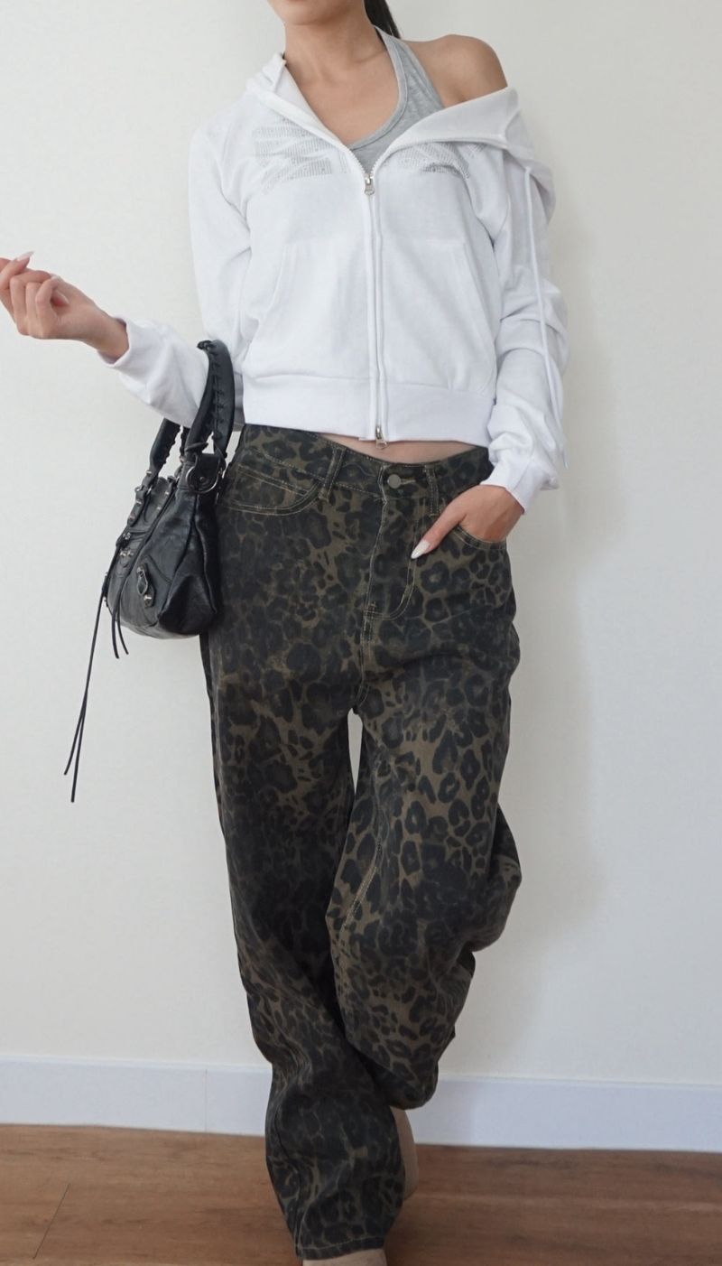 leopard denim pants