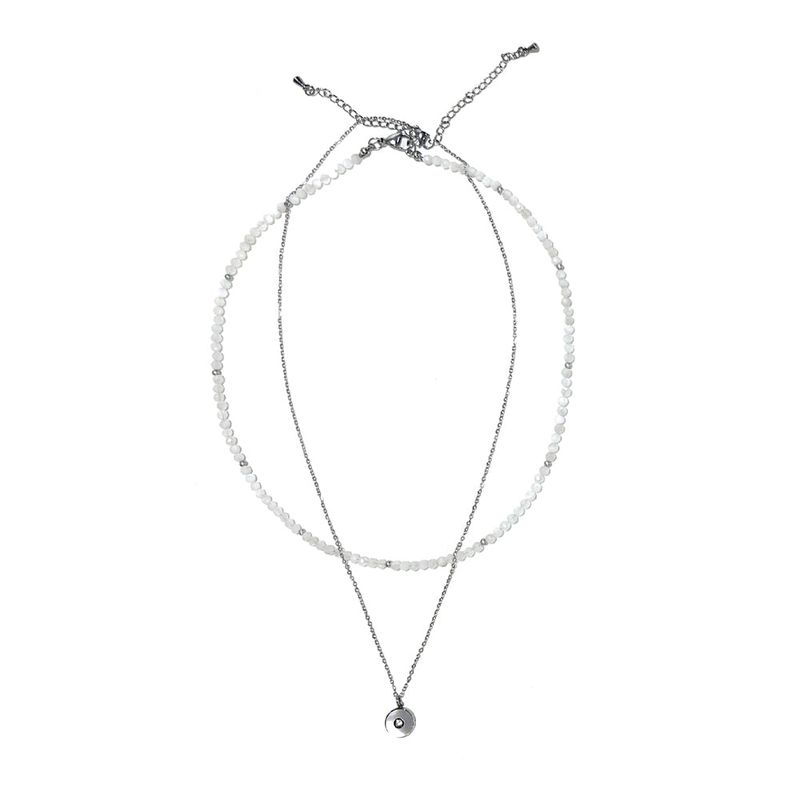 [SET] hyde moon stone & silver disk necklace