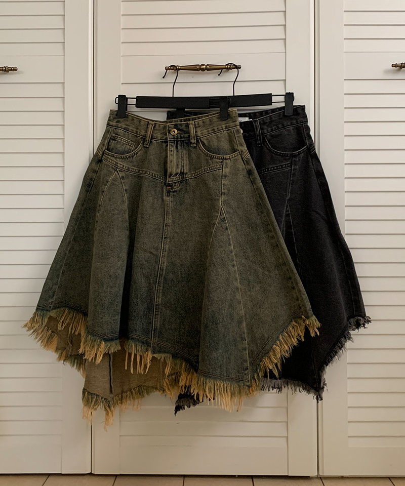 Nairo Unbalance Denim Surgery Midi Skirt