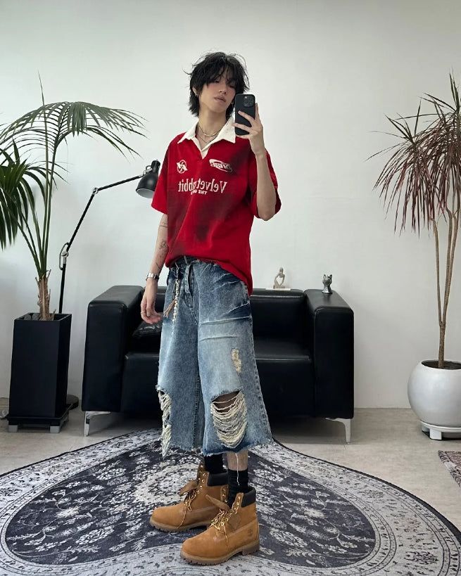 Rica Washed Damaged Bermuda Denim