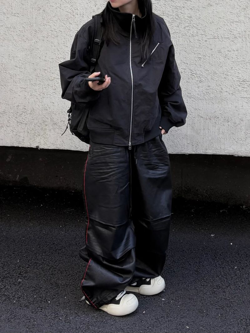 wet coating piping wide pants