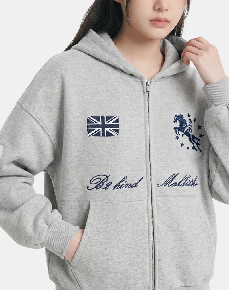 Sporty Patch Two-Way Hoodie Zip-Up
