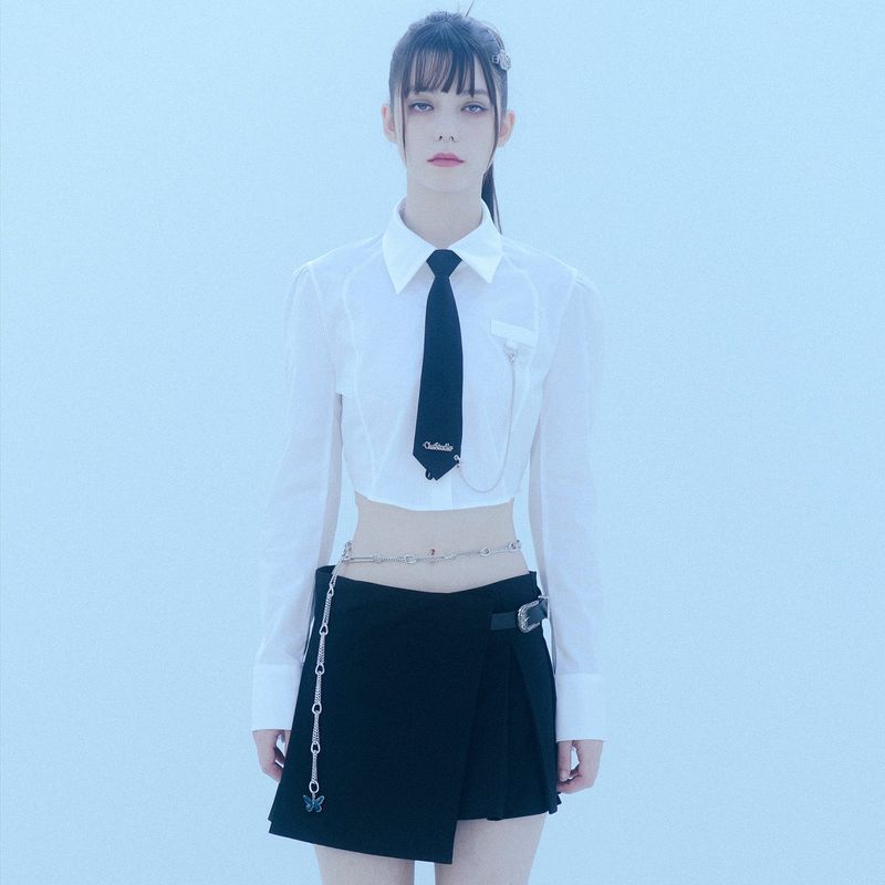 0 9 buckle pleats wrap skirt - BLACK