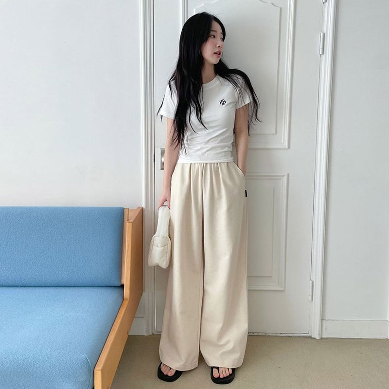 WIDE BANDING COTTON PANTS [LIGHT BEIGE]