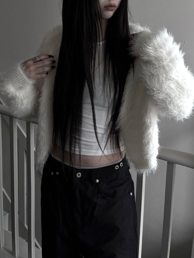 hitch fur crop cardigan (2color)