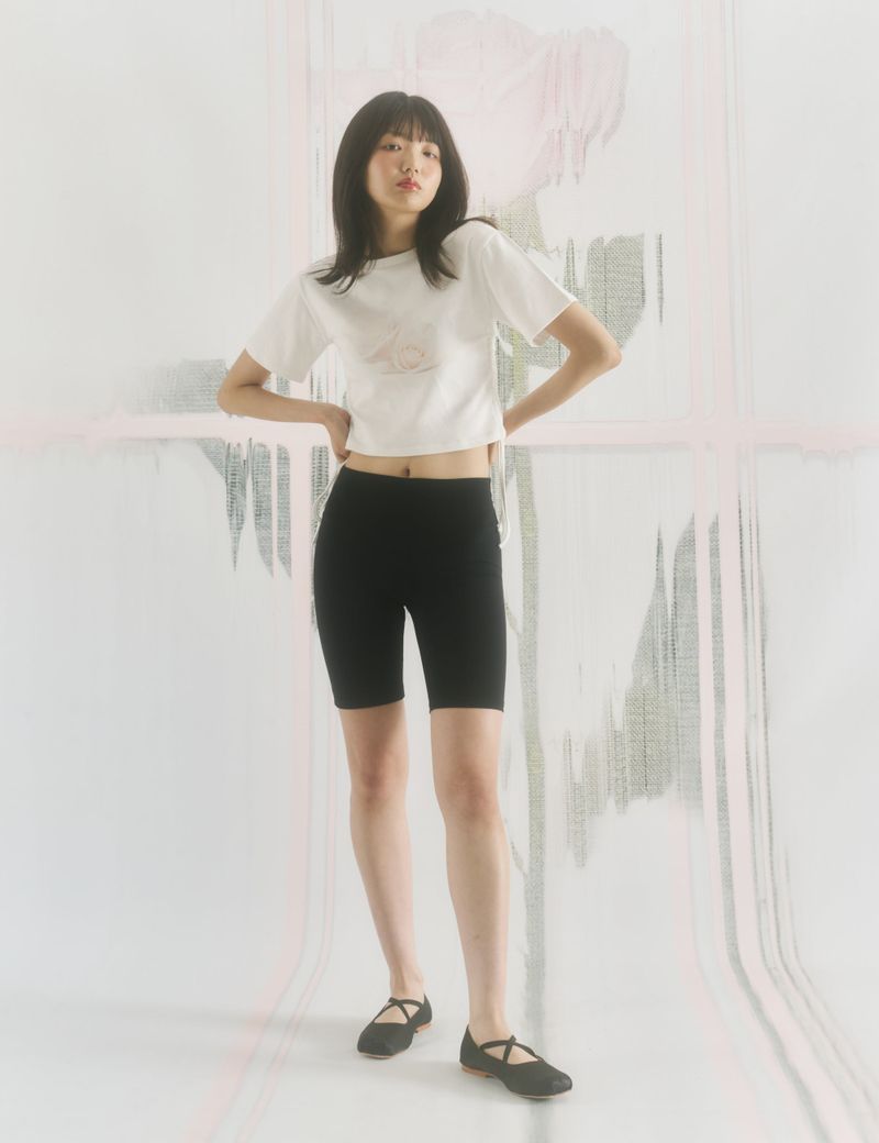 Rose Shirring T-shirt (WHITE)
