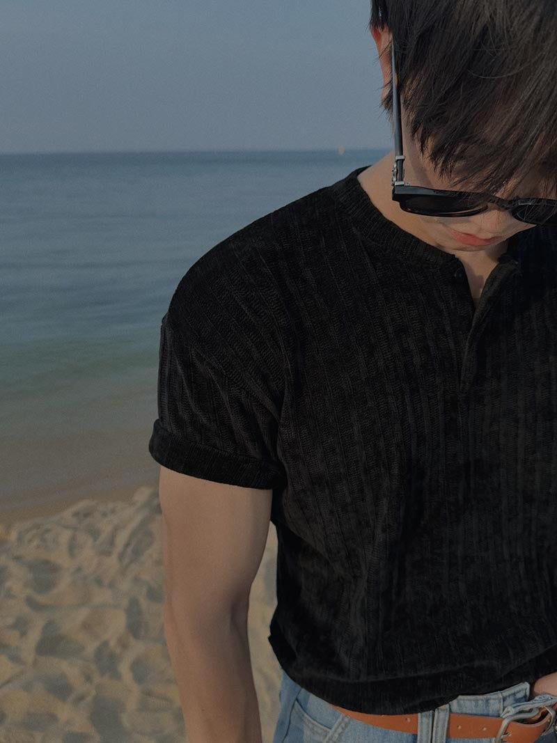 ASCLO 2nd ベロアヘンリーネックマッスル半袖Tシャツ (2color)
