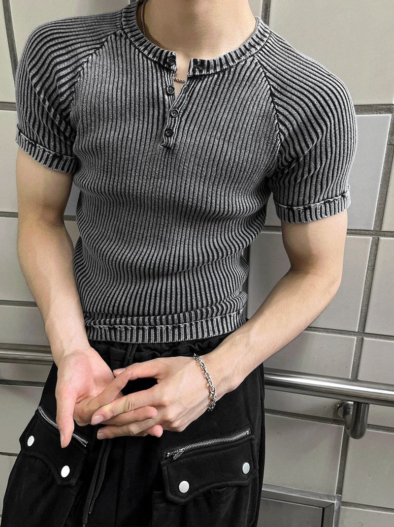 Faded Rib Henley Muscle Tee