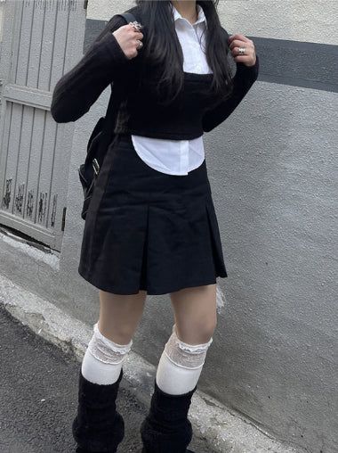 School Look Shirt Cardigan Layered Set