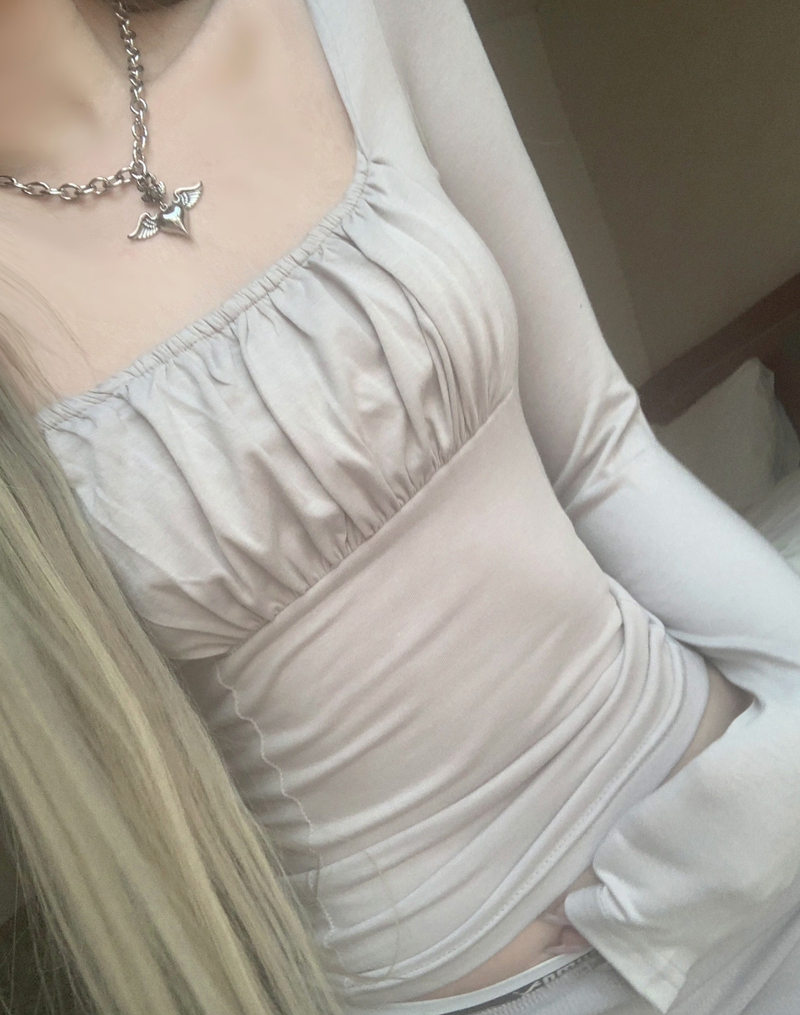 suzen（スゼン）の「Gateni shirring unbal top (light gray)（Tops）」