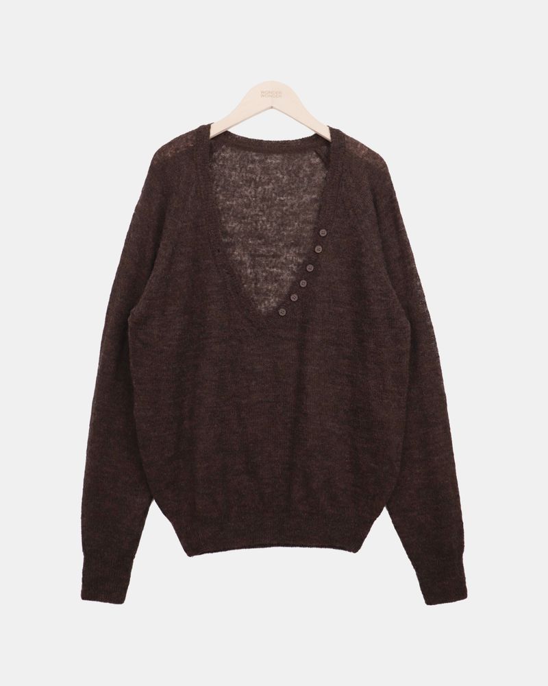 Diang Deep V-Neck Button Mohair Long-Sleeve Knit