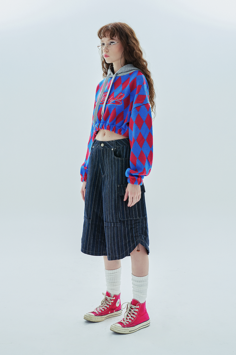 big logo argyle crop hood_pink&blue