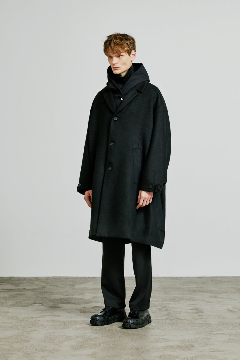 collar up single overfit coat black