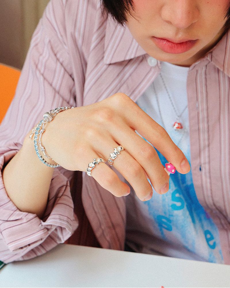 Mushroom cubic ring (WB) (925 silver)