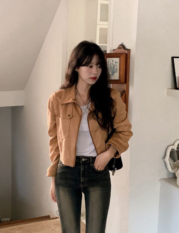 #Autumn Suede Collar Crop Jacket (4color)