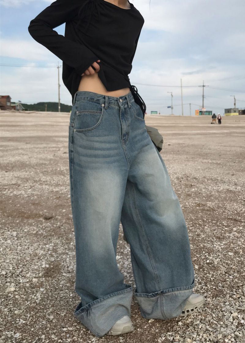  CUFFED WIDE DENIM PANTS